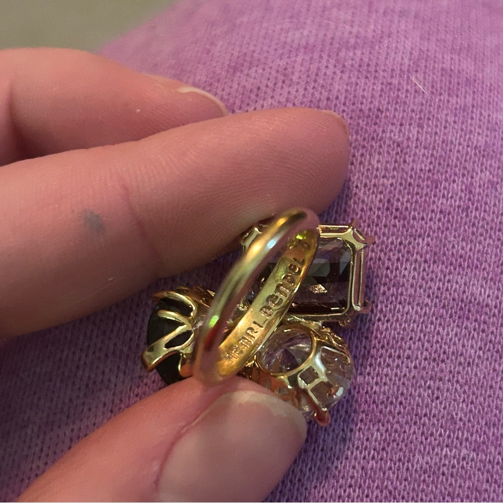 Henri Bendel Triple Crystal Cocktail Statement Bling Ring Size 6 - Picture 3 of 3